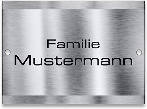 Metzler Namensschild Edelstahl - für Briefkasten, Haustür oder Wand-montage - inklusive Gravur - selbstklebend oder Bohrungen - wetterfest - Produktmaße: 110x80mm (mit Bohrung)