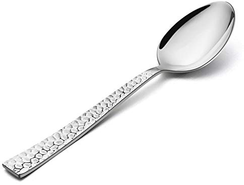 E-far Teaspoon Set of 12, E-far 6.7 Inch Hammered Stainless Steel Spoons for Kitchen or Restaurant, Non-toxic & Mirror Polished, Squared Edge & Dishwasher Safe