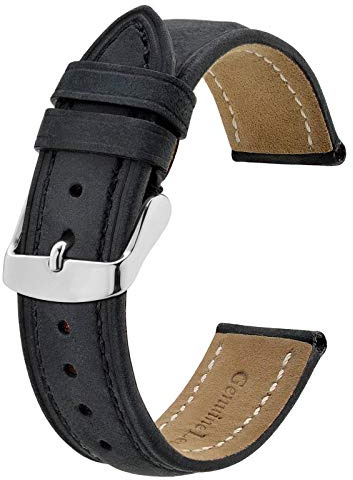 BISONSTRAP Watch Strap 20mm, Vintage Leather Replacement Watch Band, Black
