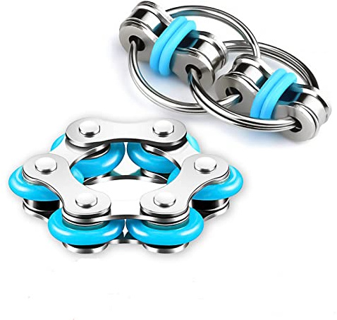 2 PCS Fahrradketten, Fidget Spielzeug Set | Sechs Rollen & Schlüssel-Flippy-Kette für ADHS, ADS, Autismus, Angstlinderung für Erwachsene und Jugendliche