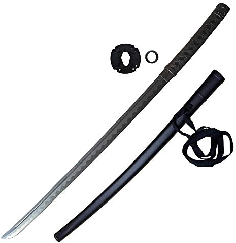 Trainingskatana, japanisches Schwert, aus Polypropylen, Bokken, mit Tasche und Tsuba, 105 cm, Schwarz