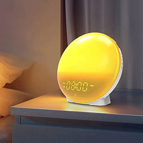 JDKC- Sunrise Wake Up Light, Sveglia Radio FM, 4 Sveglie/Funzione Snooze / 6 Suoni Naturali, Sveglia Digitale, per Camere da Letto, Regalo