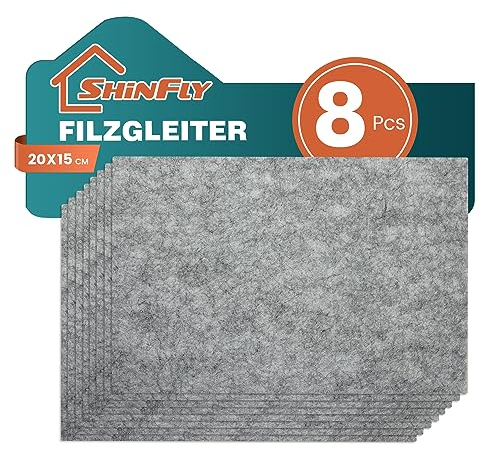 shinfly Filzgleiter Selbstklebend 8 Stück - (20x15x0.5cm) Filzgleiter für Stühle zum Zuschneiden | Filz Selbstklebend | Möbelgleiter für Schwere Möbel | Stuhlgleiter Klebefilz für Stuhlbeine(Grau)
