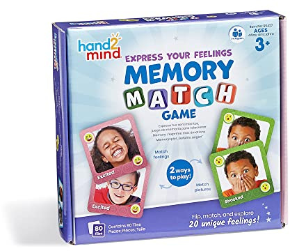 hand2mind Express Your Feelings Memory Match Game, Emotion Cards, Matching Game, Emotional Intelligence for Kids, Play Therapy Games for Kids, Social Emotional Learning Activities, Social Skills Games