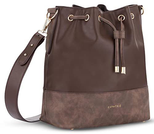 Expatrié Beuteltasche Damen Braun - Sarah Medium - Handtasche aus Veganem PU Leder - Umhängetasche für City, Business, Freizeit - Schlicht & Stylisch