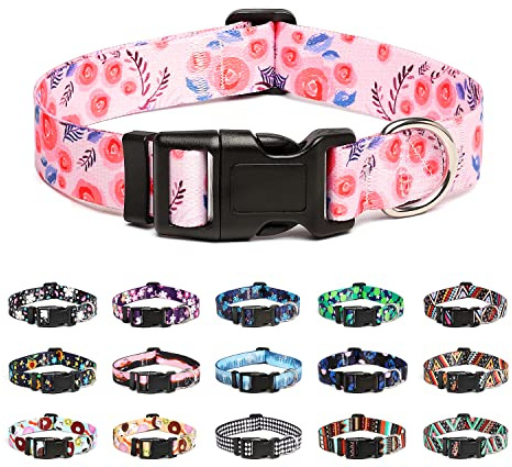 Mercano Hundehalsband Verstellbares, Weich Nylon Komfort & Robuster Gemustertes Hunde Halsband für Kleine Mittlere Große Hunde Welpen Katzen (S, Rose)