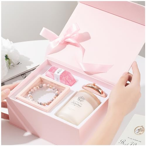 Coffret Cadeau Luxe pour Femme - Bougie Parfumée 350g, Bracelet Lave & Jaspe, Savon Rose Artisanal, Miroir de Maquillage - Idée Unique d'Anniversaire