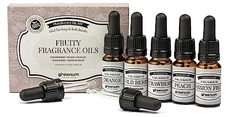 greenum GIFTS OF NATURE Seifenduftöl, Fruchtiges Duftöl Set für Seifen und Badebomben, Seifendüfte für Seifen selber Machen, Düfte für Glycerinseife, 5 x 10 ml Öl in Glasflaschen