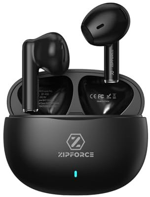 ZIPFORCE True Wireless Earbuds, Auriculares intrauditivos Bluetooth 5.3 4 micrófonos ENC Clear Call, Auriculares Bluetooth Control táctil 40 Tiempo de reproducción, IPX6 Impermeable TWS