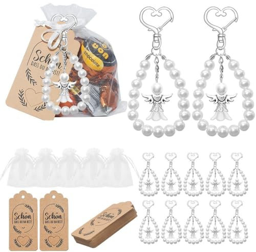 Fenglin-joy Schutzengel Anhänger,10 Stück Schutzengel Schlüsselanhänger Engel Anhänger mit Organza Tasche und Kraftpapier Etikett für Baby Shower Favours Hochzeit Favours Party Favours