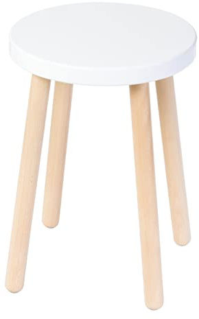 Spec-Wood - Sgabello da bar in legno, piccolo sgabello, da cucina, con supporto per fiori, in legno, tavolino piccolo, decorazione in legno, supporto per piante, sgabello rotondo, colore bianco/faggio
