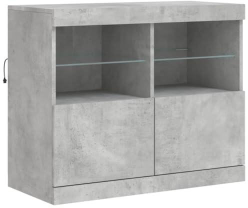 vidaXL Sideboard with LED Lights, Storage Cabinet for Living Room, Cupboard with Storage, Hallway Side Cabinet Highboard, Modern Style, Concrete Grey