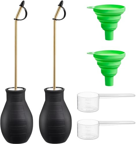 2 Pack Diatomaceous Earth Powder Duster, 8OZ Garden Powder Applicator Dispenser with Long Metal Tube, Bulb Duster Sprayer for Home Organic Gardening Agricultural Supply(Black)