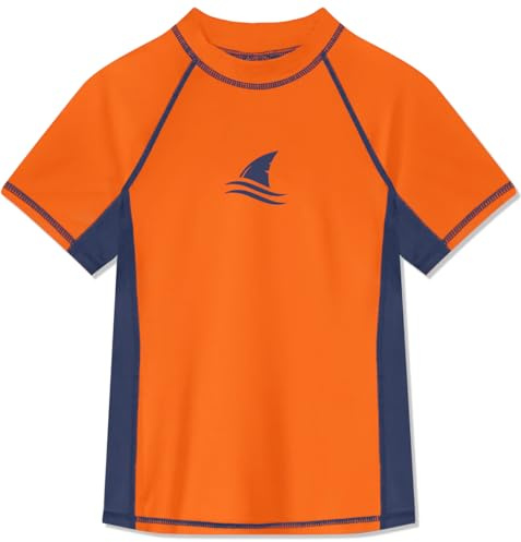 Glimnerize Rashguard Maillot de bain à manches courtes UV pour garçon Col rond Séchage 104-164, Casquette dauphin orange, 128