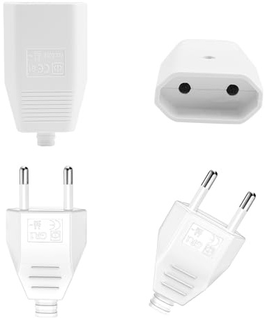Powice 4 Stück Euro Stecker Flach,Eurostecker Flach,Eurokupplung,Stecker 250V,2,5A Stecker 2 Polig,Eurokupplung Flach,Europäische Flach Stecker,Stromstecker, Schuko Stecker Europäischer Stecker(Weiss)