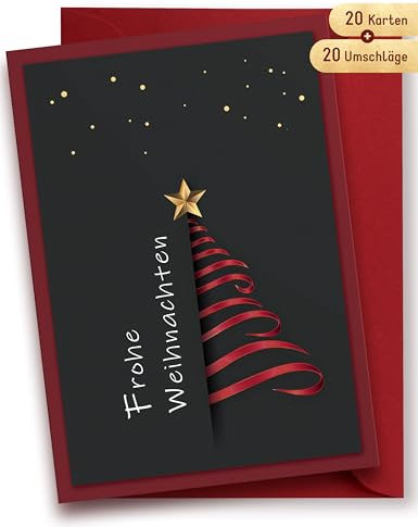 Weihnachtskarten mit Umschlag Set, Weihnachtskarten 20er Set, A6 Klappkarten Set mit weihnachtlichen Motiven, Frohe Weihnachten Karten, Weihnachtsgrußkarten, Weihnachten Geschenke (20 * 1)