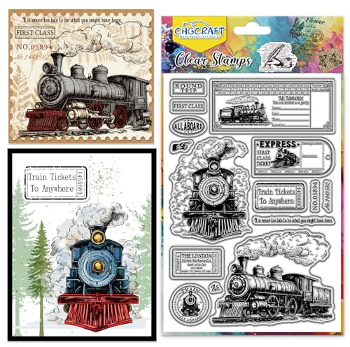CHGCRAFT Vintage Train Tickets Clear Silicone Stamps Transparent Craft Stamps Set, for DIY Scrapbooking Photo Album Decorative Card Making 6.3x4.3 Inch