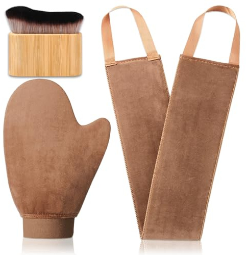 3 in 1 Self Tanning Mitts Self Tanner Mitt Applicator Tanning Brush Self Tanner Back Applicator, Tanning Gloves for Self Tan Mitt,Self Tanning Kit for Lotion,Spray Tan,Body,Sunless,Face