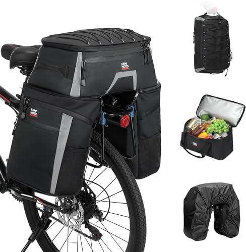 KEMIMOTO Alforjas 4 en 1 para bicicleta, portaequipajes, con funda impermeable para la lluvia y bolsa térmica extraíble, 58 l de gran capacidad, bolsillos traseros para bicicleta