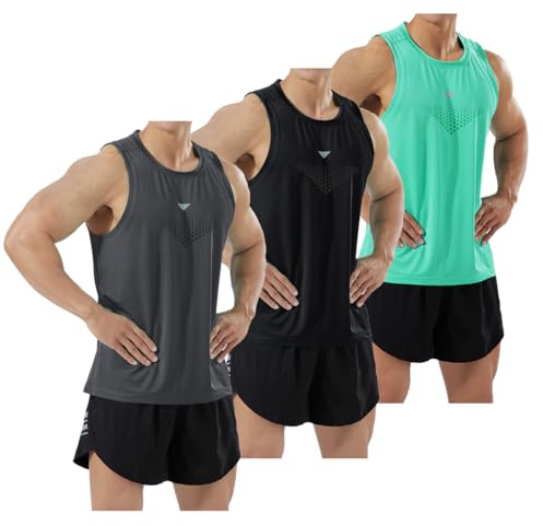 YOUTHUP Men's Vests 3 Pack Quick-Dry Athletic Workout Tank Top Sleeveless T-Shirt Bodybuilding Muscle Singlet