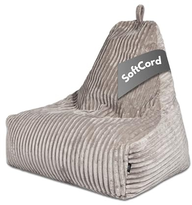 PatchHome Deluxe Cord Bean Bag Lounge Chair - Gaming Bean Bag for Adults and Children - Comfortable Cord Armchair with Filling - Living Room & Bedroom Furniture (Grey, XXL)