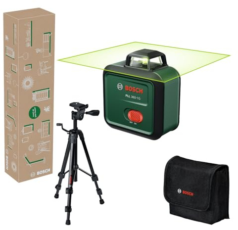 Bosch planlaser PLL 360-1G (360° grön laser, självnivellerande, ±0,4 mm/m noggrannhet, integrerat uppladdningsbart litiumjonbatteri, USB-C-laddning®, i kartong för e-handel)