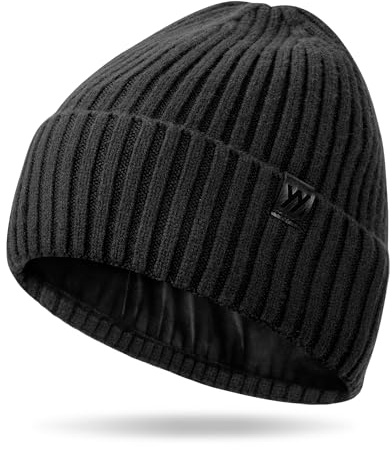 YANIKY Bonnet d'hiver pour homme et femme, doublé en polaire thermique, bonnet de ski, bonnet à revers pour temps froid, noir, taille unique