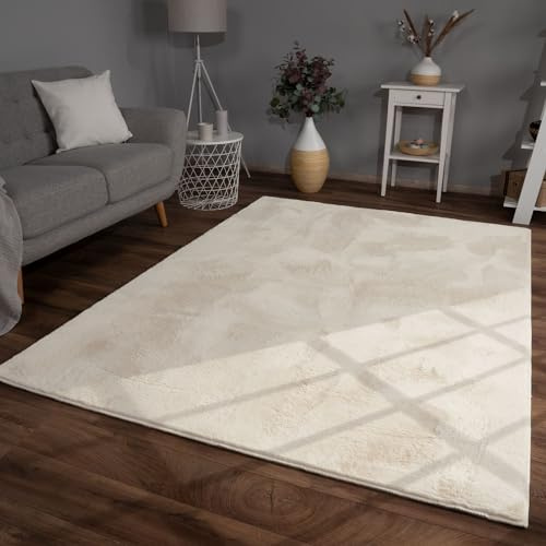 TT Home Wohnzimmer Teppich Hochflor Langflor Kunstfell Weich Modern Unifarben Flauschig, Farbe: Creme, Größe:300x400 cm