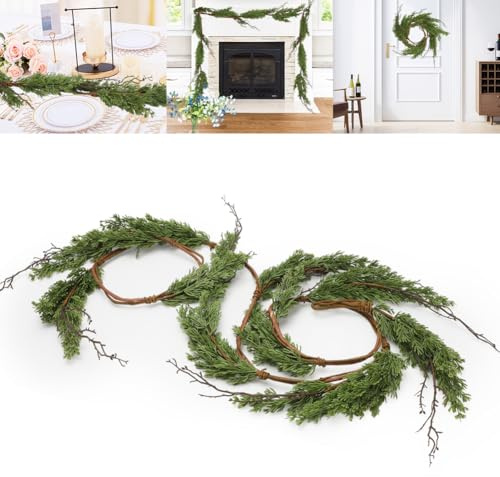 Ghirlanda di cedro artificiale, ghirlanda di pini norfolk, ghirlande decorative natalizie per tavolo, scale, corrimano, rivestimento interno, decorazione natalizia per esterni (stile A, stile B-3