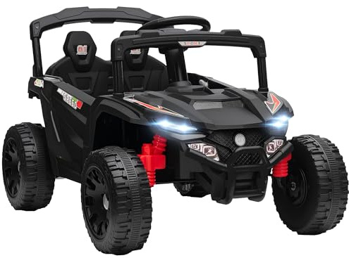AIYAPLAY Coche Eléctrico para Niños 12V, UTV con 2 Motores, Control Remoto 2.4G, 3-5 km/h, Suspensión Trasera, Faros, Música, para Niños de 3-5 Años, Negro