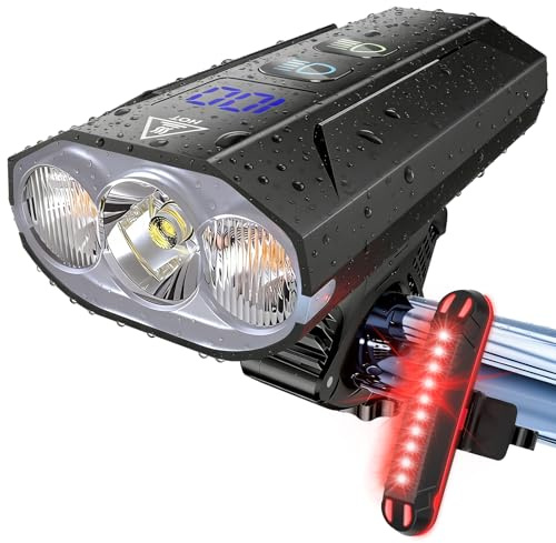 JYFJYF Bike Lights for Night Riding - 8000 Lumens Super Bright Bicycle Headlight Taillight, 5800mAh Rechargeable Bicycle Light with LCD Power Display, Waterproof 13 Modes Mountain Road Bike Light Set