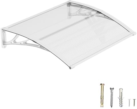 DAWNINGHOMM Auvent de Porte d’Entrée 80 × 100 cm, Marquise en Polycarbonate Transparent, Toit de Protection Résistant Contre la Pluie et Les Rayons UV, Gris pour Maison et Entrée