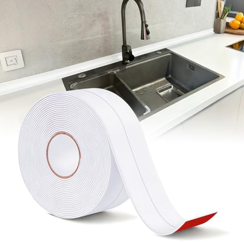 XLTBOMS Cinta Selladora Impermeable 38mm x 7m Rodapies Autoadhesivo Blanco | Cinta Selladora Bañera, Flexible, Fácil Instalación, Adecuado para Fregaderos de Cocina, Lavamanos, Bañera, Inodoro