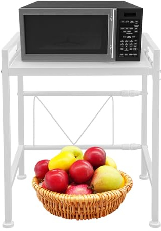 Étagère à micro-ondes extensible à 2 niveaux, support pour micro-ondes avec 3 crochets, extensible de 40 à 65 cm, hauteur réglable, pour grille-pain, friteuse à air chaud