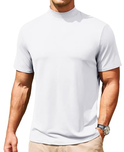 CTU Mens Mock Neck Short Sleeve T-Shirt Solid Undershirt | High Elastic Fabric, Soft Lightweight Breathable, Skin-Friendly, 4-Way Stretch, Wrinkle Resistant, Solid Turtle Neck