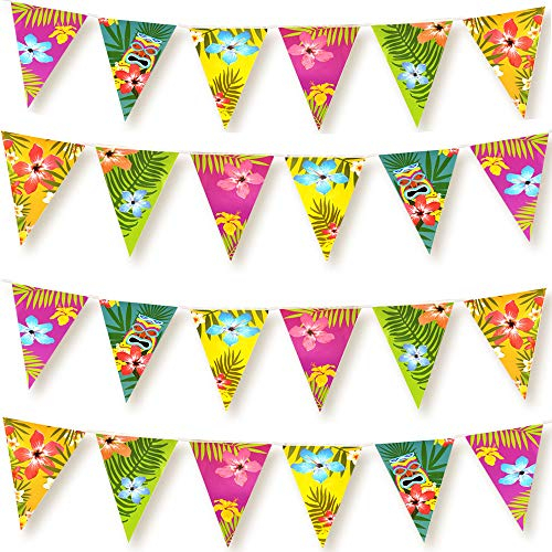FEPITO 4 Pack Hawaïen Bruant Bannière Luau Party Tropicale Fête Bruant Totalement 12 Mètres