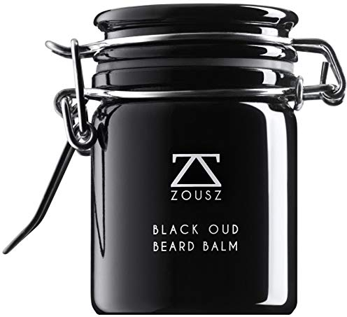 ZOUSZ Black Oud Luxus-Bartbalsam - Klassische Haut- & Bartpflege-Butter für Männer mit Holzduft - Avocado-, Argan- & Macadamiaöl - Feuchtigkeitscreme, Conditioner & Schuppenentferner - 50g