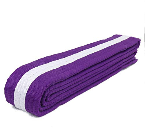 AAMA Color Belts with White Stripe for Martial Arts - Taekwondo Karate Judo - Purple w/White Stripe - Size 1