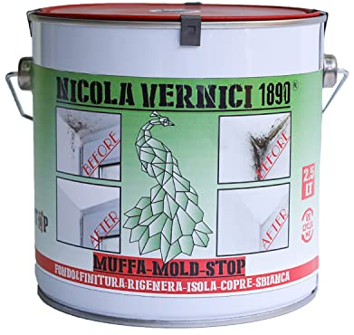 NICOLA VERNICI Pintura Blanca Antimoho Para Interior y Exterior - a Base de Agua, Inodoro y Respetuoso con el Medio Ambiente - Fabricado en Italia - 2.5 litros