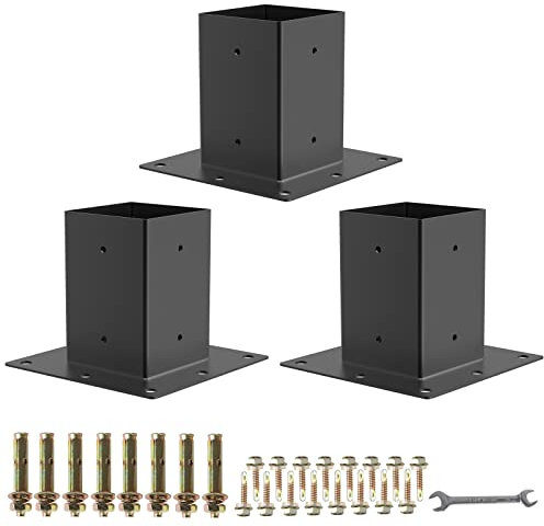 4 x 4 pali base 3 pezzi, dimensioni interne 3,6 x 8,6 ponte, resistente metallo nero verniciato a polvere staffe postali, per cassette postali, supporti portico ringhiera