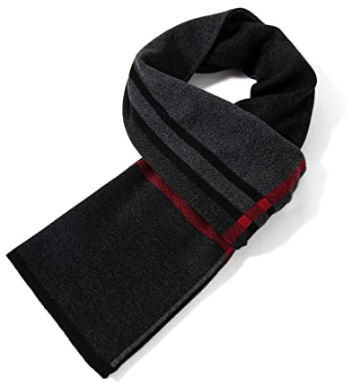 Villand Luxurious Mens Striped Merino Wool Scarf - Gift Box Wrapped Winter Soft Warm Thick Knitted Neckwear for Men (Light/Dark Grey)