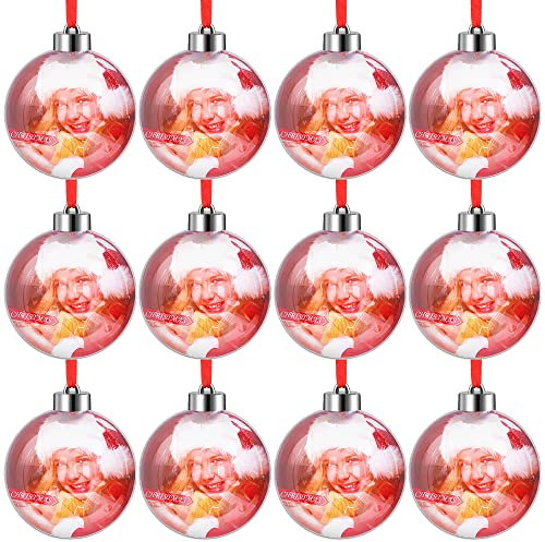 Aodaer 12 Stück 8,9 cm klare Weihnachtsfoto-Ornamente Weihnachtsbaum hängende Fotokugel Dekoration DIY Kunststoff befüllbare Kugelkugeln DIY Familie Fotodekoration für Weihnachtsfeier Gastgeschenk