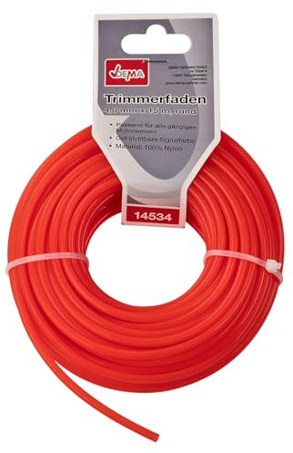 Nylon Trimmerfaden Mähfaden Ersatzfaden Nylonfaden Faden für Rasentrimmer Motorsense Trimmer Freischneider Ø 4,0 mm x 15 m rund rot