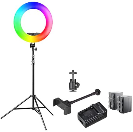 Walimex Pro RGB LED ringlampa 60 W | kontrollerbar via app | batteridrift möjlig | perfekt uppsättning med tillbehör | utbyggbar med 5 kalla skor