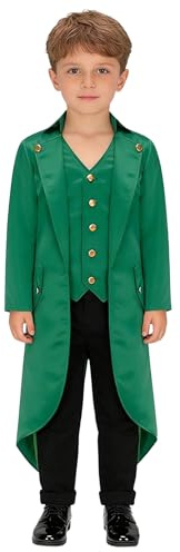 Choomomo Kids Boys Girls Medieval Steampunk Tuxedo Halloween Vampire Tailcoat Jacket Victorian Frock Coat Dark Green 14 Years