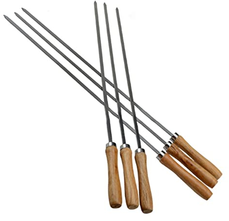 Beifenl Spiedini in acciaio per kebab, con manici in legno, piatti, riutilizzabili, in metallo, con , 6 pezzi