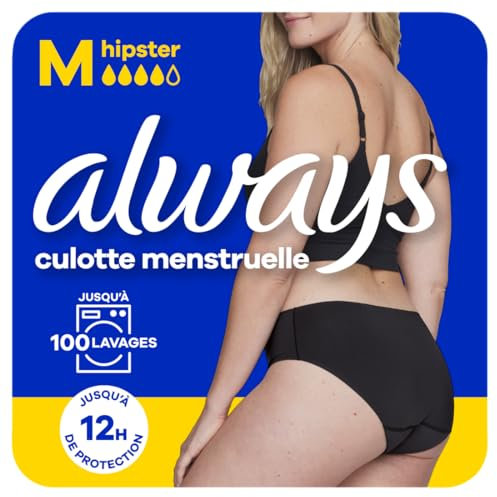 Always - Culotte Menstruelle Hipster Lavable, M, 40-42, 1 Sous-vêtement Pour Règles, Noir, Flux Moyen À Abondant, Réutilisable Jusqu’à 100 Lavages, Jusqu’à 12h De Protection, Confort Toute la Journée