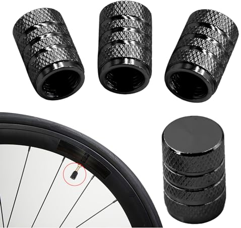 4 Stück Alu Ventilkappen Ventildeckel; Reifenventilkappen, Aluminiumlegierung Auto-Reifen Schrader-Ventil，für PKW-Reifen, SUV, Motorrad, LKW, Fahrrad（Schwarz）