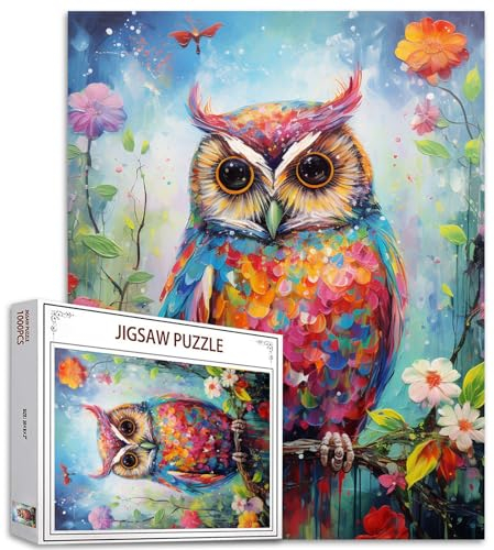 Tucocoo Cute Owl Jigsaw Puzzle 1000 Pieces for Adults - Abstract Animal Floral Colorful Art for Home Decoration, Gifts, Family Game Nights-68.6 x