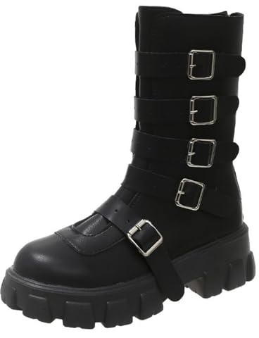 VaiKanhai Bottes d'hiver pour femme - Noir - Bottes à plateforme - Bottes d'équitation gothiques - Bottes d'équitation pour femme - Bottes noires - Bottes gothiques, Noir , 42 EU